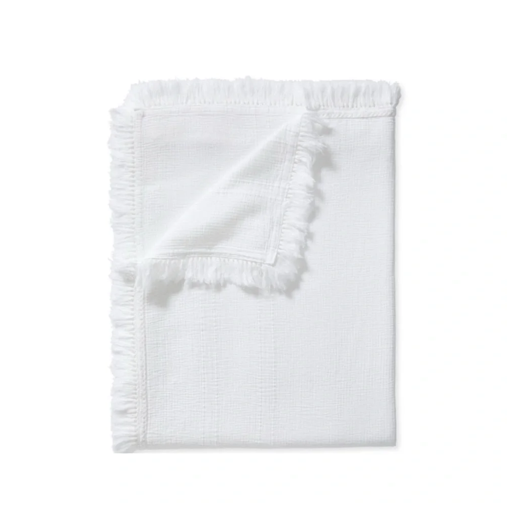 Serena & Lily Maya White Cotton Fringe Queen Coverlet Quilt Throw‎